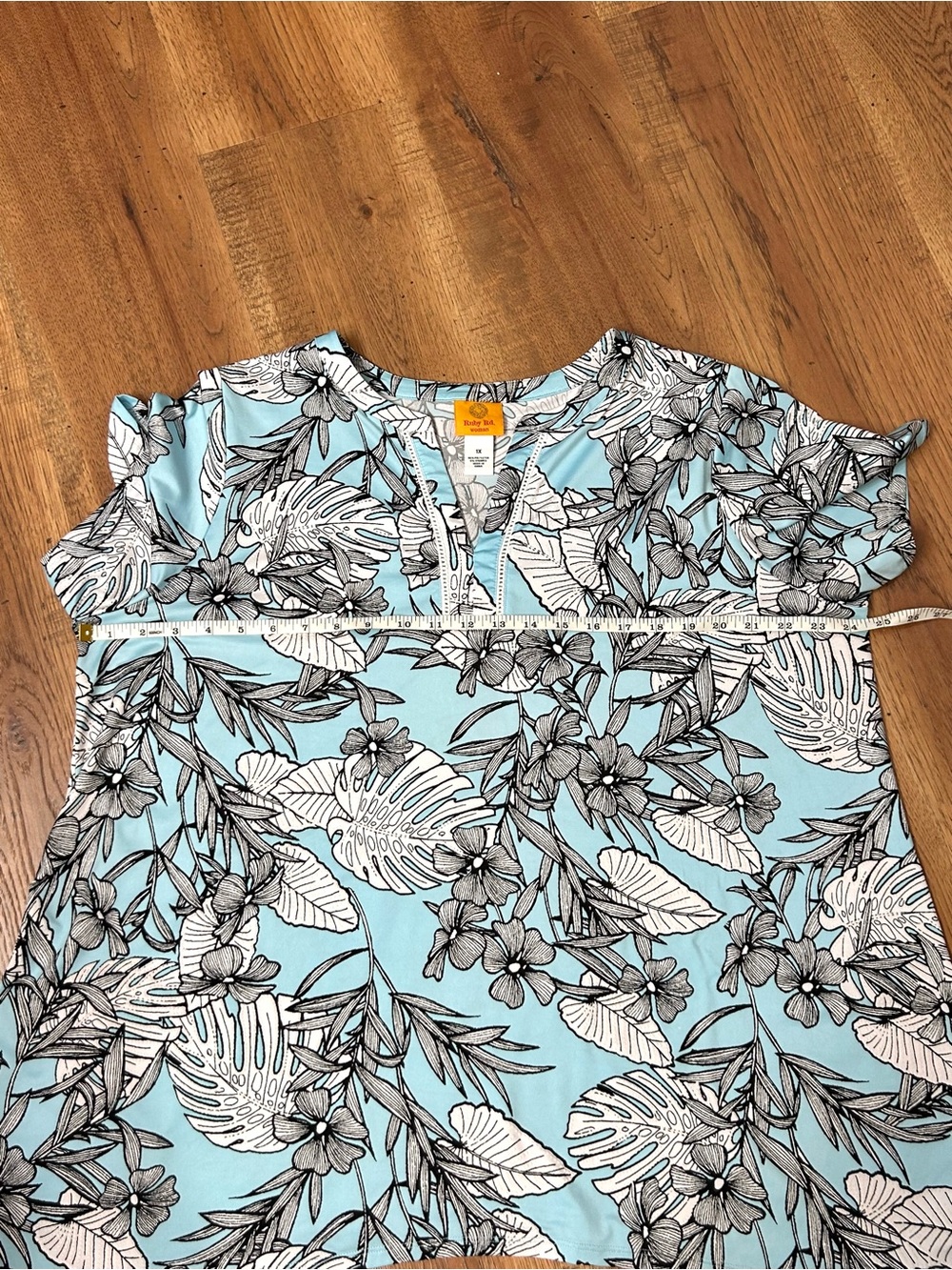 Ruby Rd. Turquoise Floral Split-Neck Tunic - Picture 3 of 4